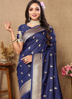 Vedant Vastram Navy Blue Color Paithani Silk Saree - Navy Blue - Distacart