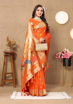 Vedant Vastram Orange Color Paithani Silk Saree - Orange - Distacart