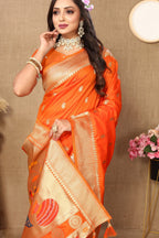 Vedant Vastram Orange Color Paithani Silk Saree - Orange - Distacart