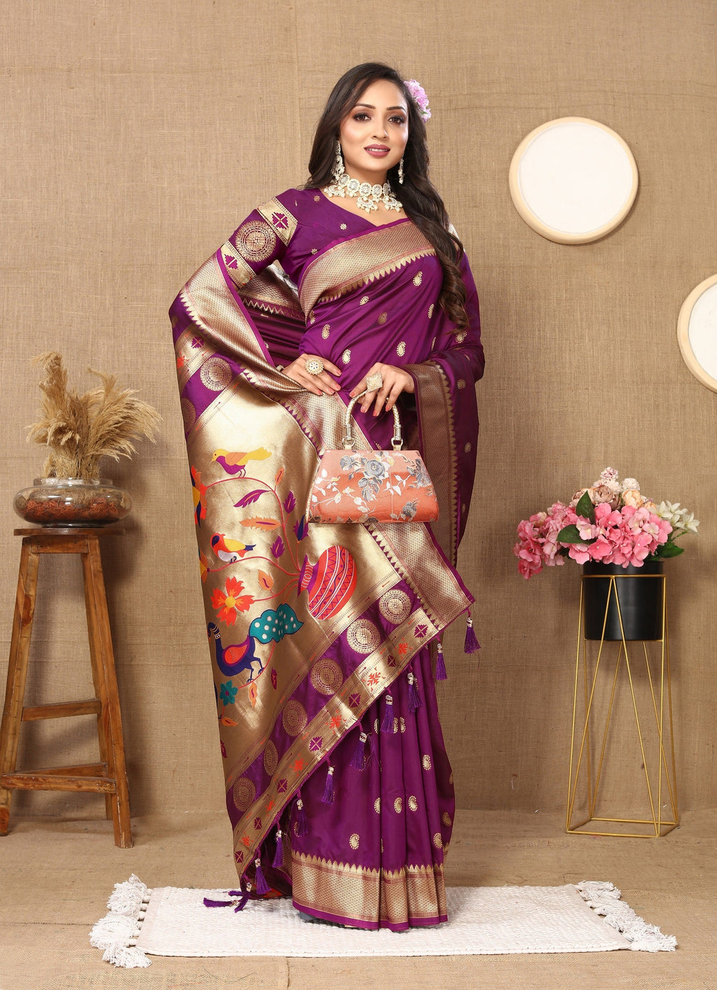Vedant Vastram Purple Color Paithani Silk Saree - Purple - Distacart