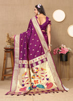 Vedant Vastram Purple Color Paithani Silk Saree - Purple - Distacart