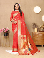 Vedant Vastram Red Color Paithani Silk Saree - Red - Distacart