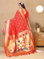 Vedant Vastram Red Color Paithani Silk Saree - Red - Distacart