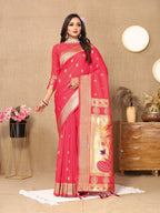 Vedant Vastram Tomato Color Paithani Silk Saree - Tomato - Distacart
