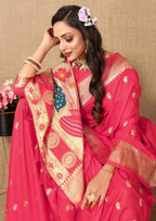 Vedant Vastram Tomato Color Paithani Silk Saree - Tomato - Distacart