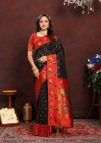 Vedant Vastram Black Color Paithani Silk Saree - Black