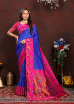 Vedant Vastram Blue Color Paithani Silk Saree - Blue