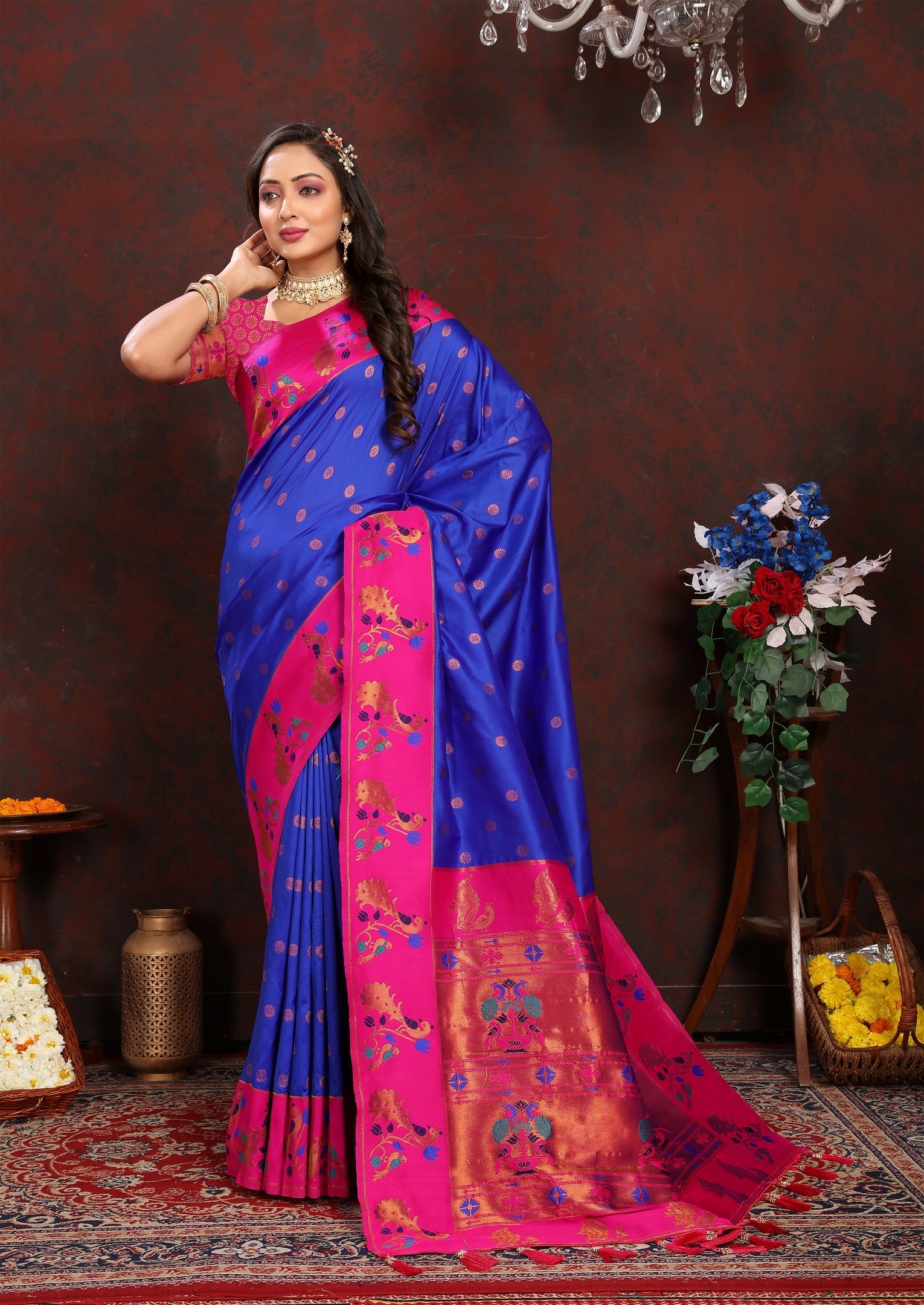 Vedant Vastram Blue Color Paithani Silk Saree - Blue