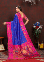 Vedant Vastram Blue Color Paithani Silk Saree - Blue