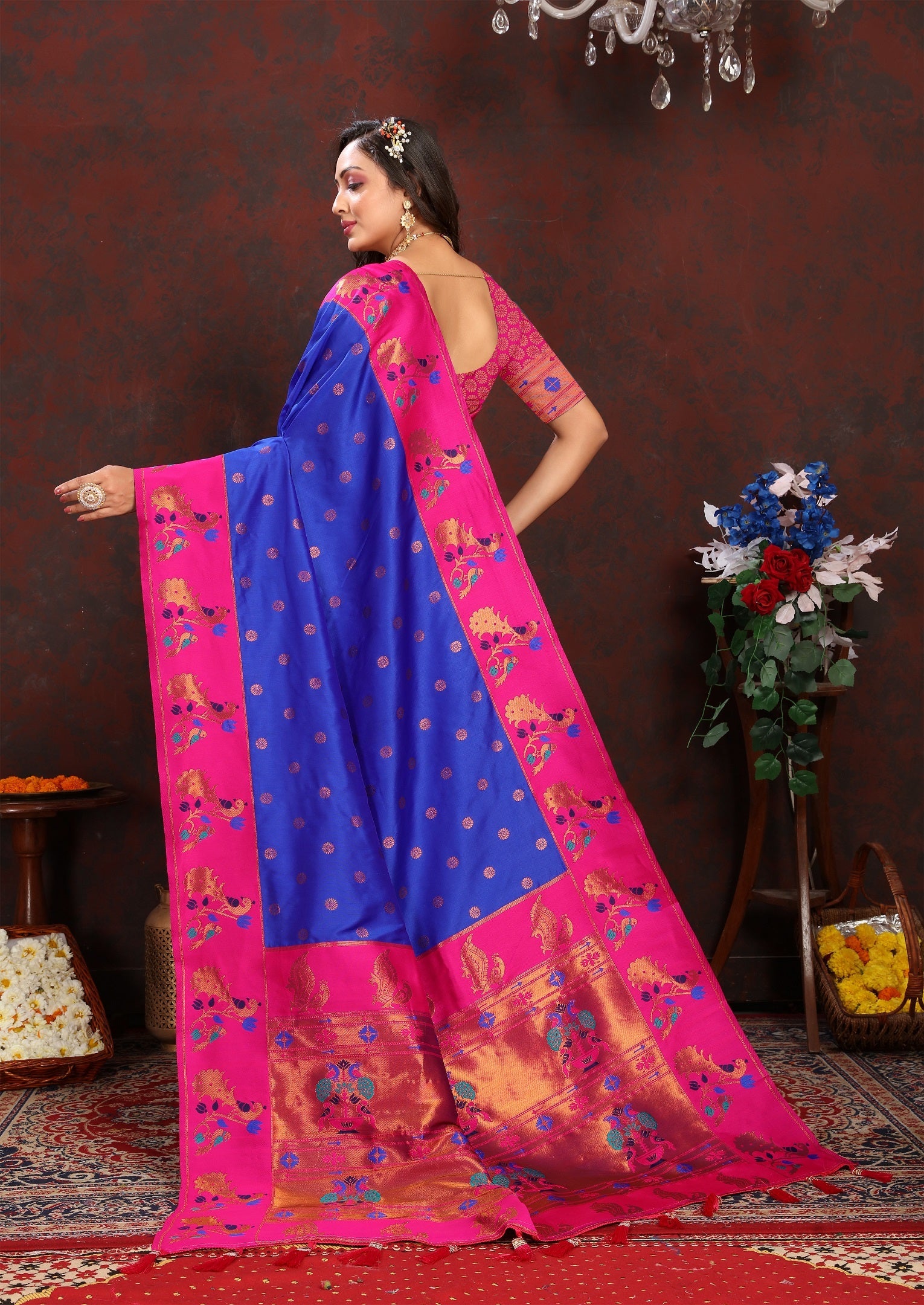 Vedant Vastram Blue Color Paithani Silk Saree - Blue