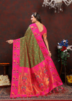 Vedant Vastram Mehndi Color Paithani Silk Saree - Mehndi
