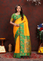 Vedant Vastram Mustard Color Paithani Silk Saree - Mustard