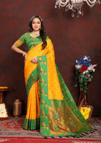 Vedant Vastram Mustard Color Paithani Silk Saree - Mustard
