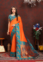 Vedant Vastram Orange Color Paithani Silk Saree - Orange