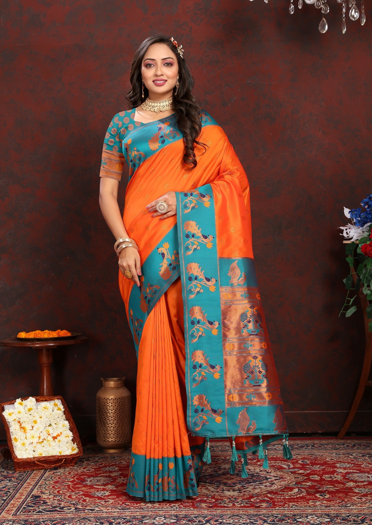 Vedant Vastram Orange Color Paithani Silk Saree - Orange