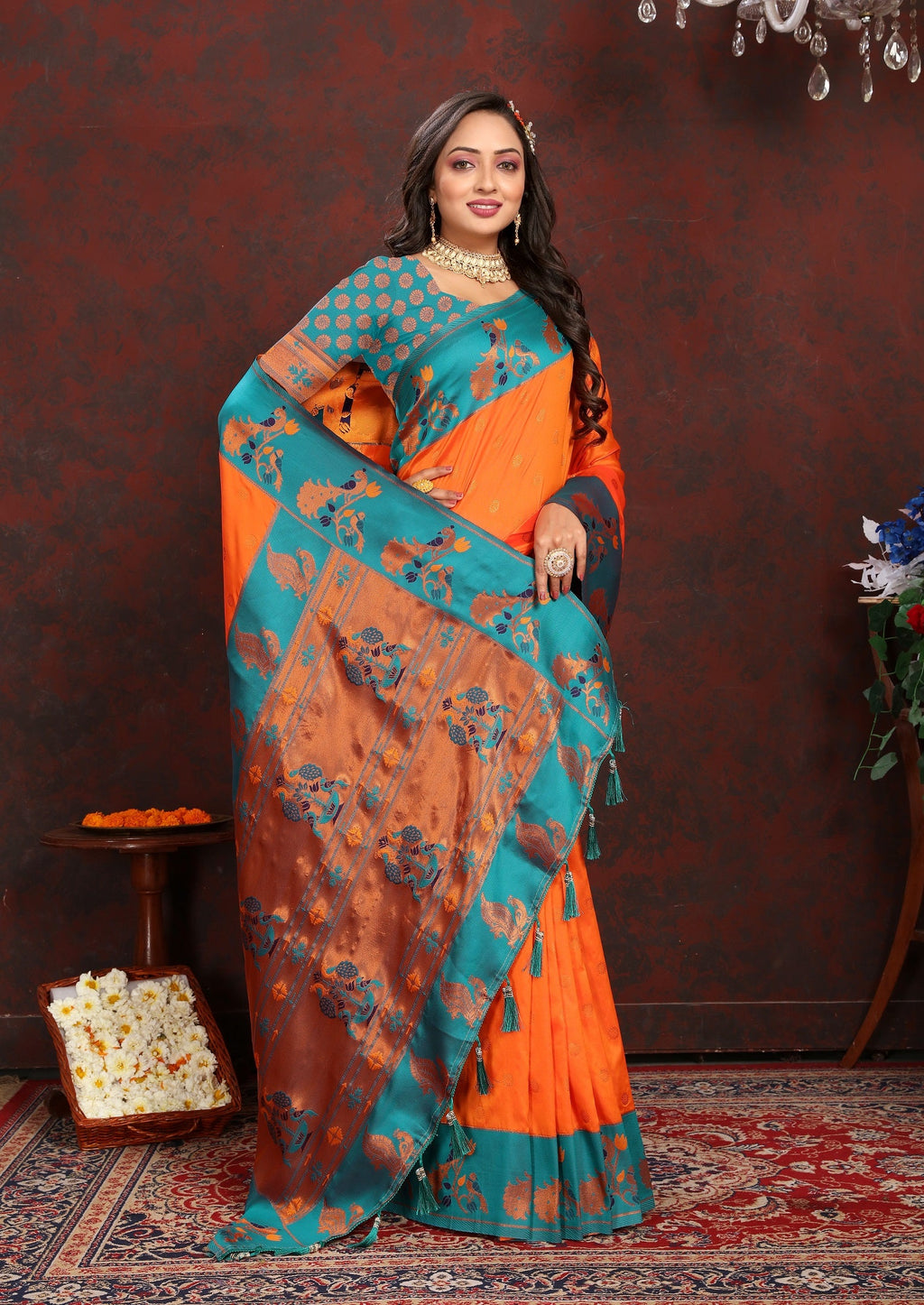 Vedant Vastram Orange Color Paithani Silk Saree - Orange