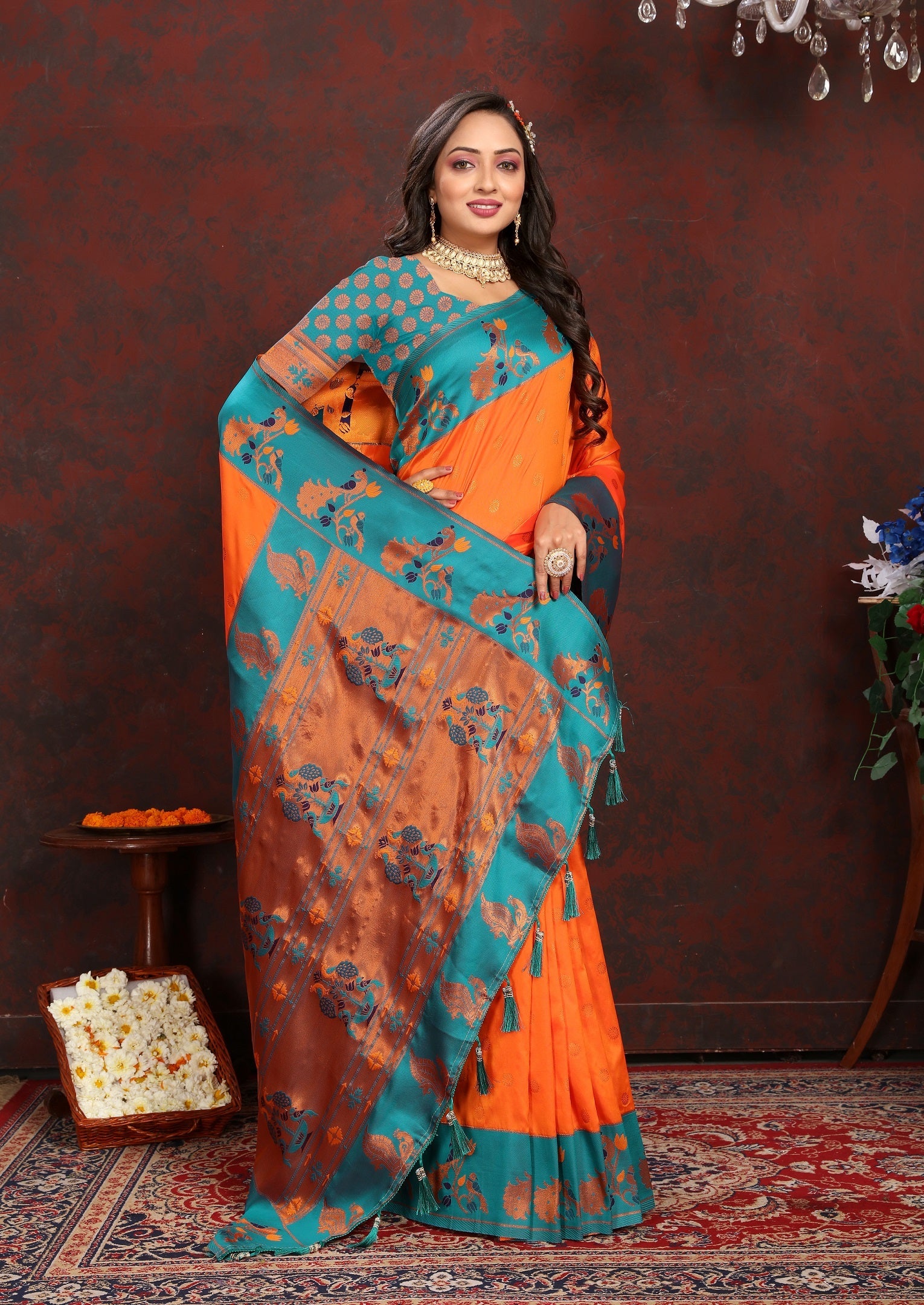 Vedant Vastram Orange Color Paithani Silk Saree - Orange