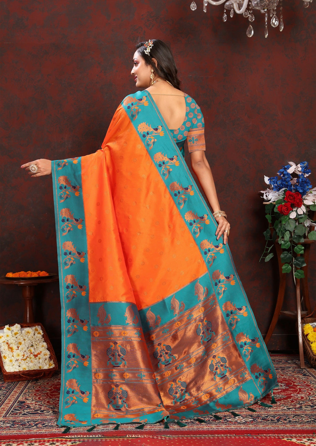 Vedant Vastram Orange Color Paithani Silk Saree - Orange