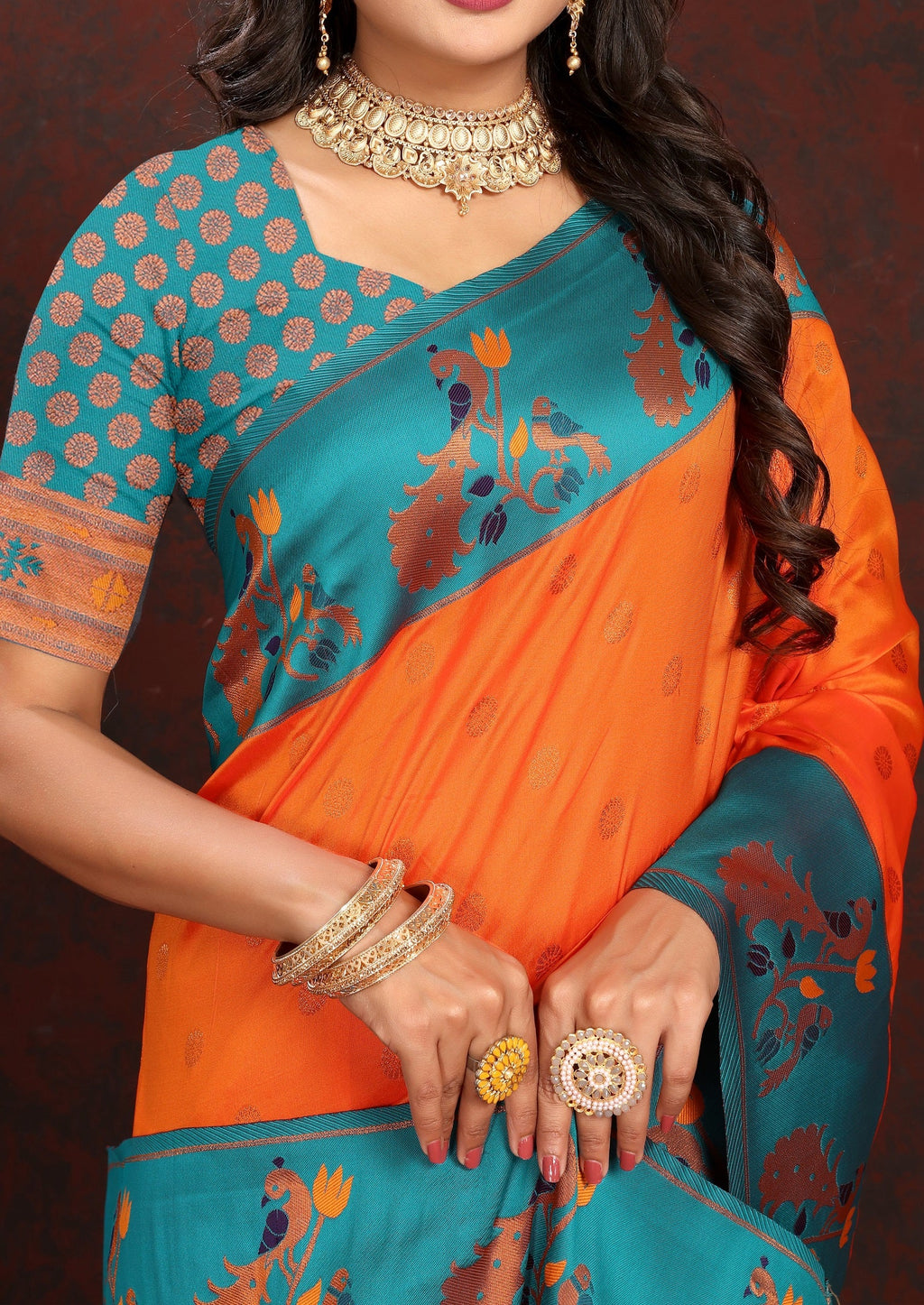 Vedant Vastram Orange Color Paithani Silk Saree - Orange