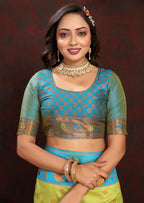Vedant Vastram Parrot Color Paithani Silk Saree - Parrot