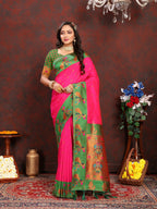 Vedant Vastram Pink Color Paithani Silk Saree - Pink
