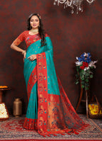Vedant Vastram Rama Color Paithani Silk Saree - Rama