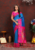 Vedant Vastram Royal Blue Color Paithani Silk Saree - Royal Blue