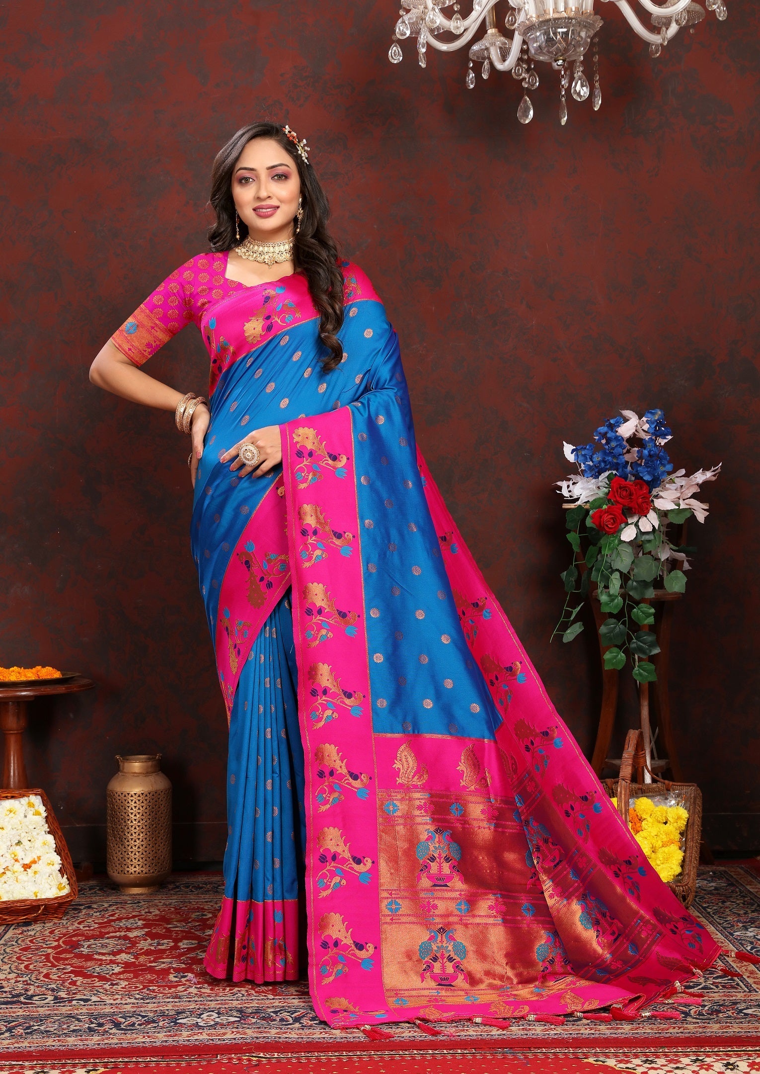 Vedant Vastram Royal Blue Color Paithani Silk Saree - Royal Blue
