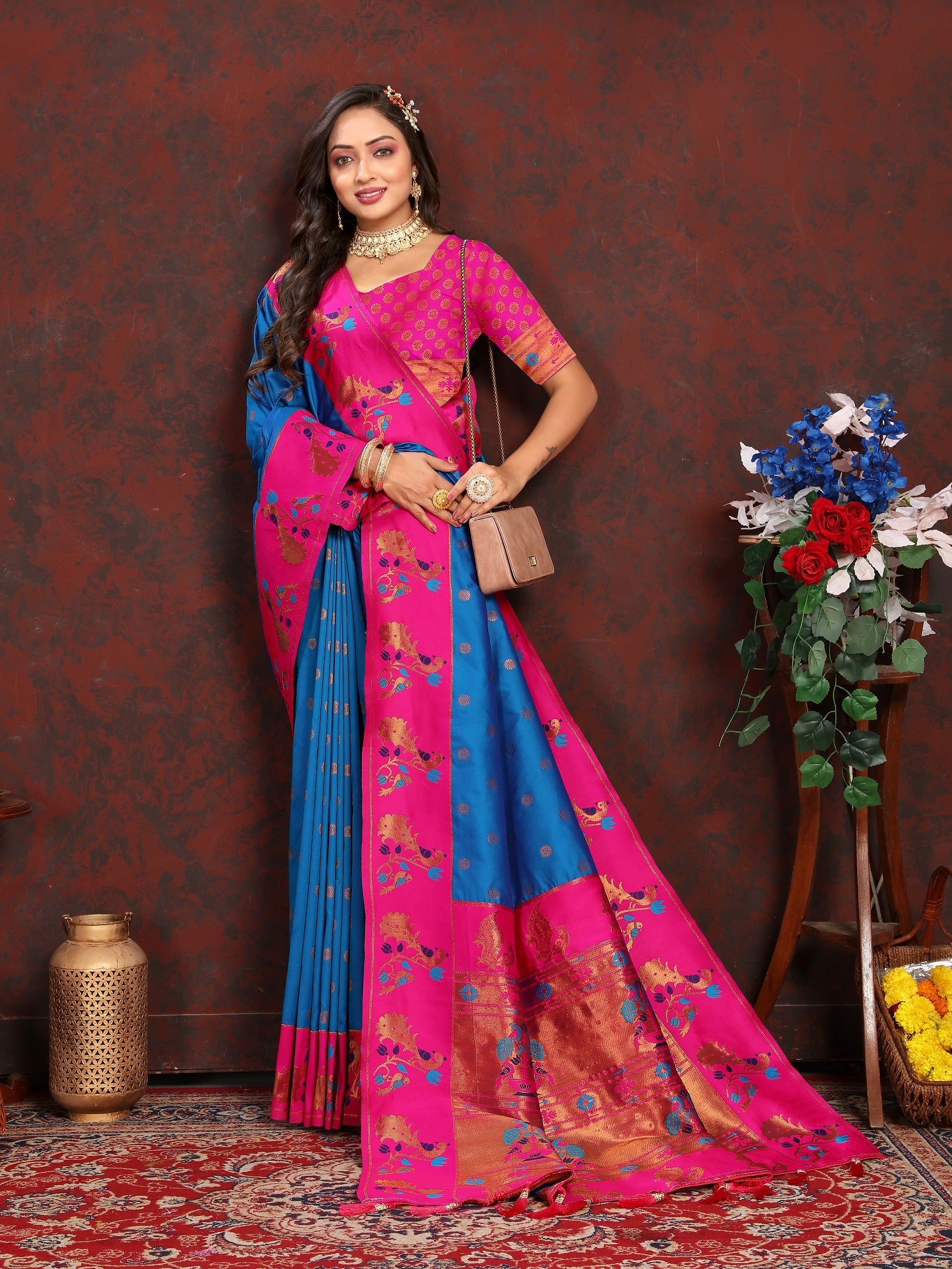 Vedant Vastram Royal Blue Color Paithani Silk Saree - Royal Blue