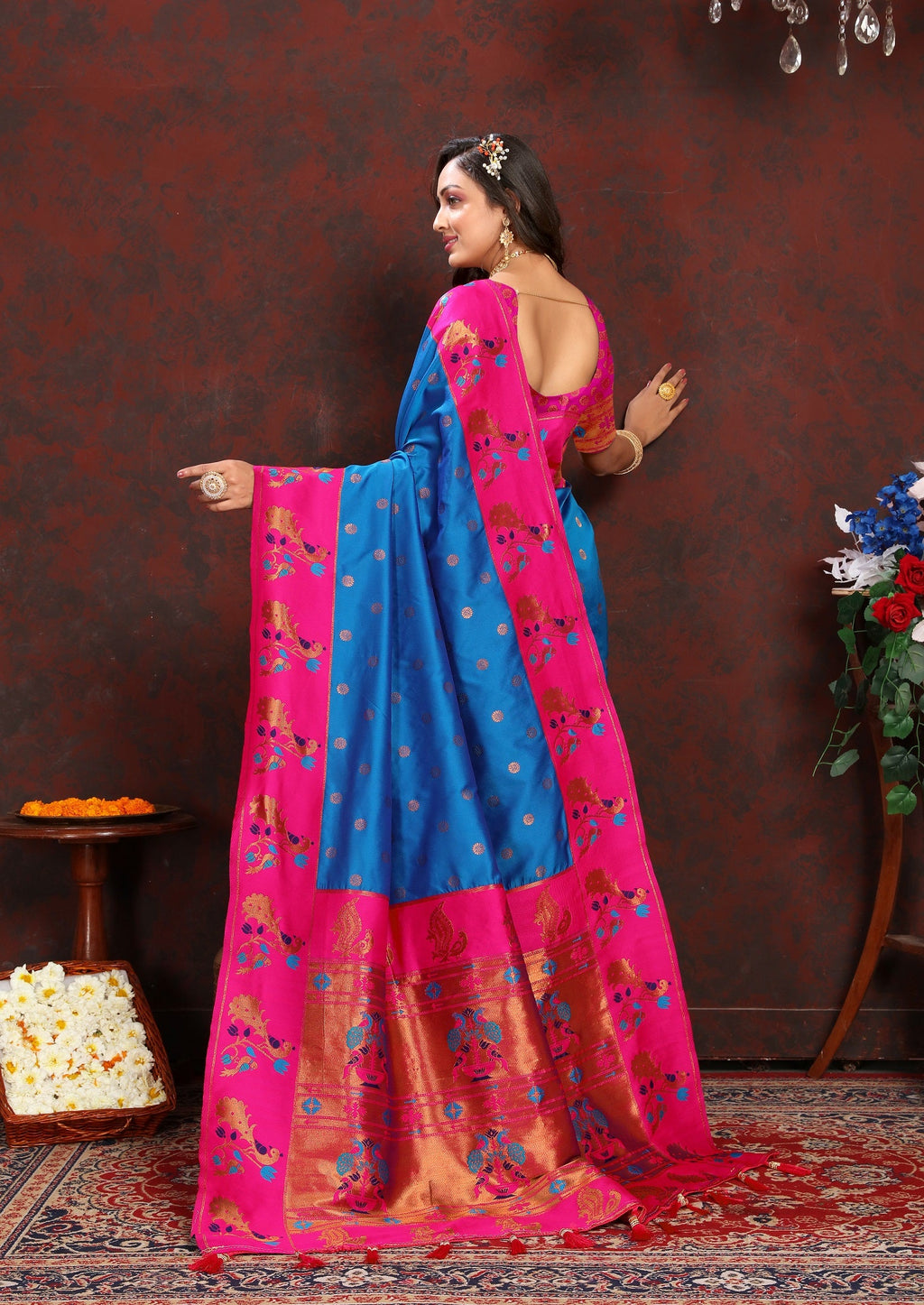 Vedant Vastram Royal Blue Color Paithani Silk Saree - Royal Blue
