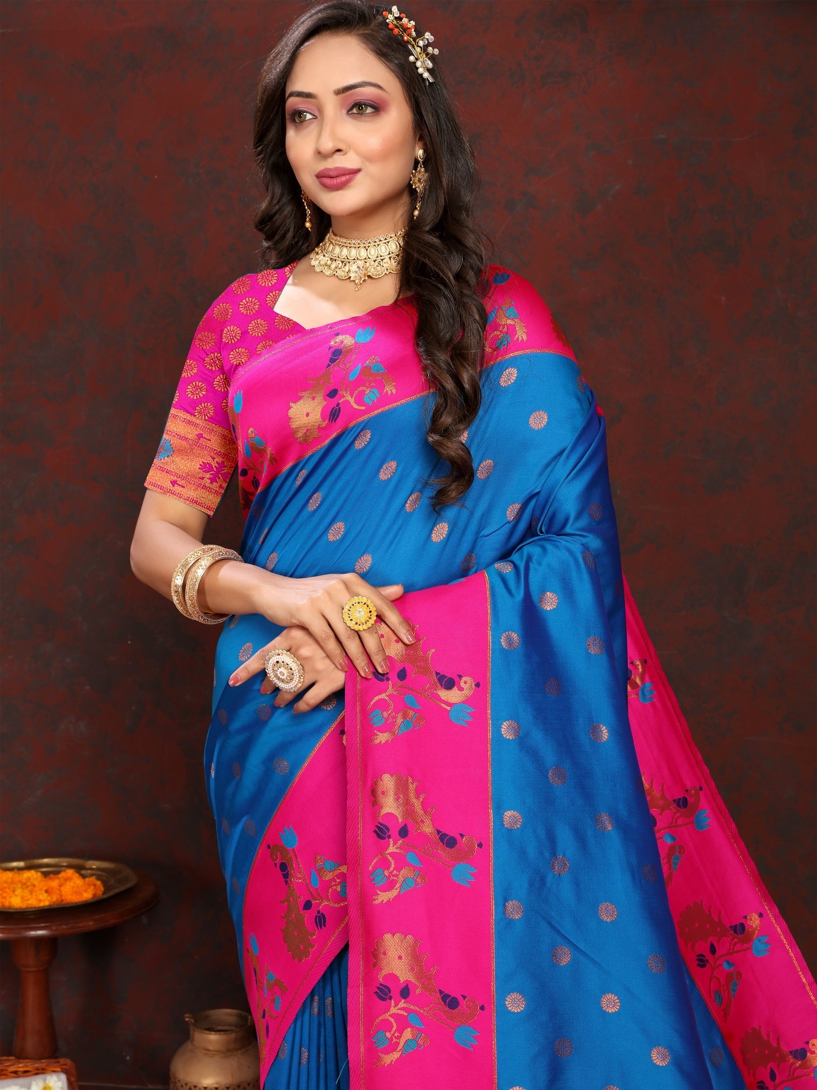 Vedant Vastram Royal Blue Color Paithani Silk Saree - Royal Blue