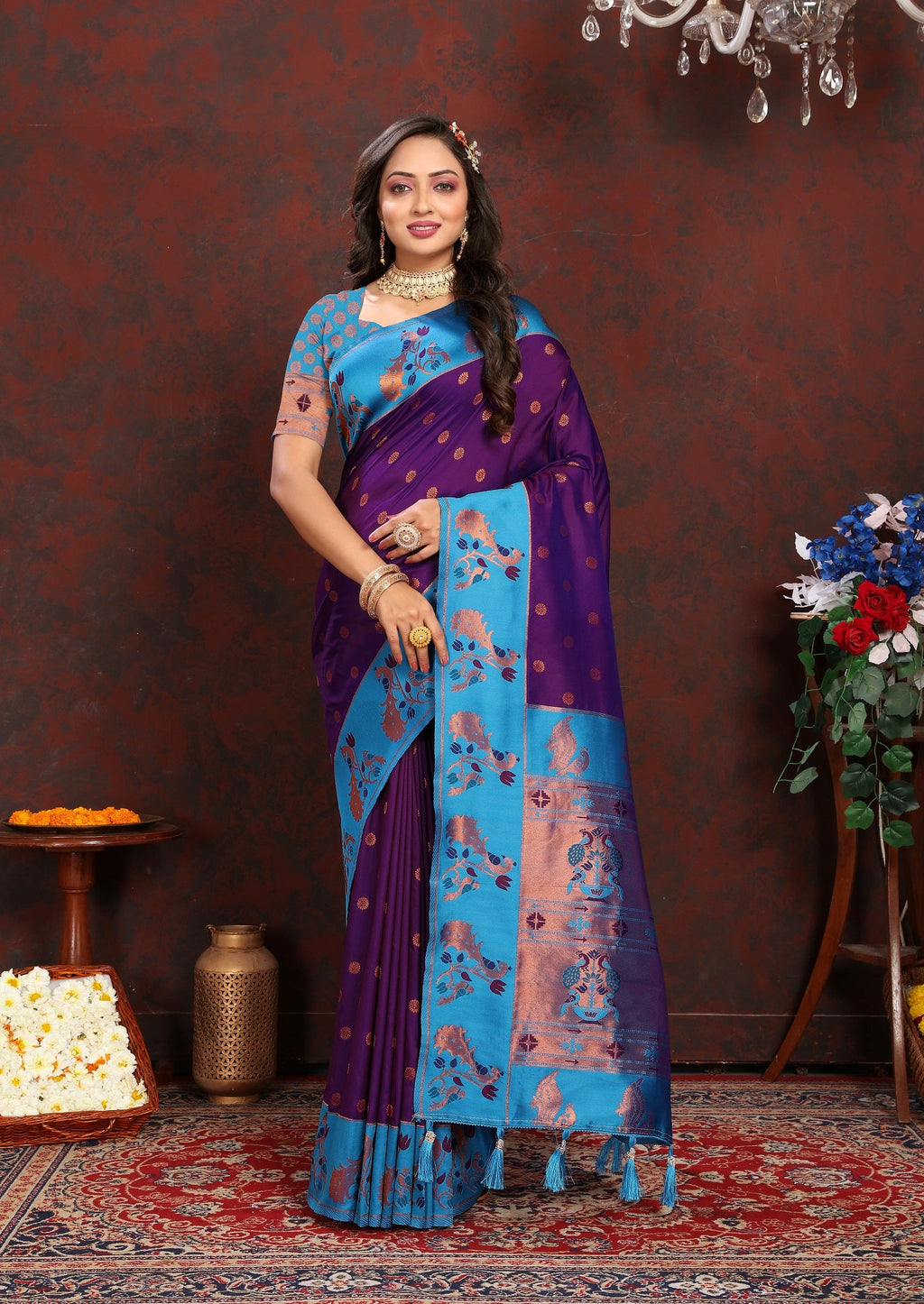 Vedant Vastram Violet Color Paithani Silk Saree - Violet
