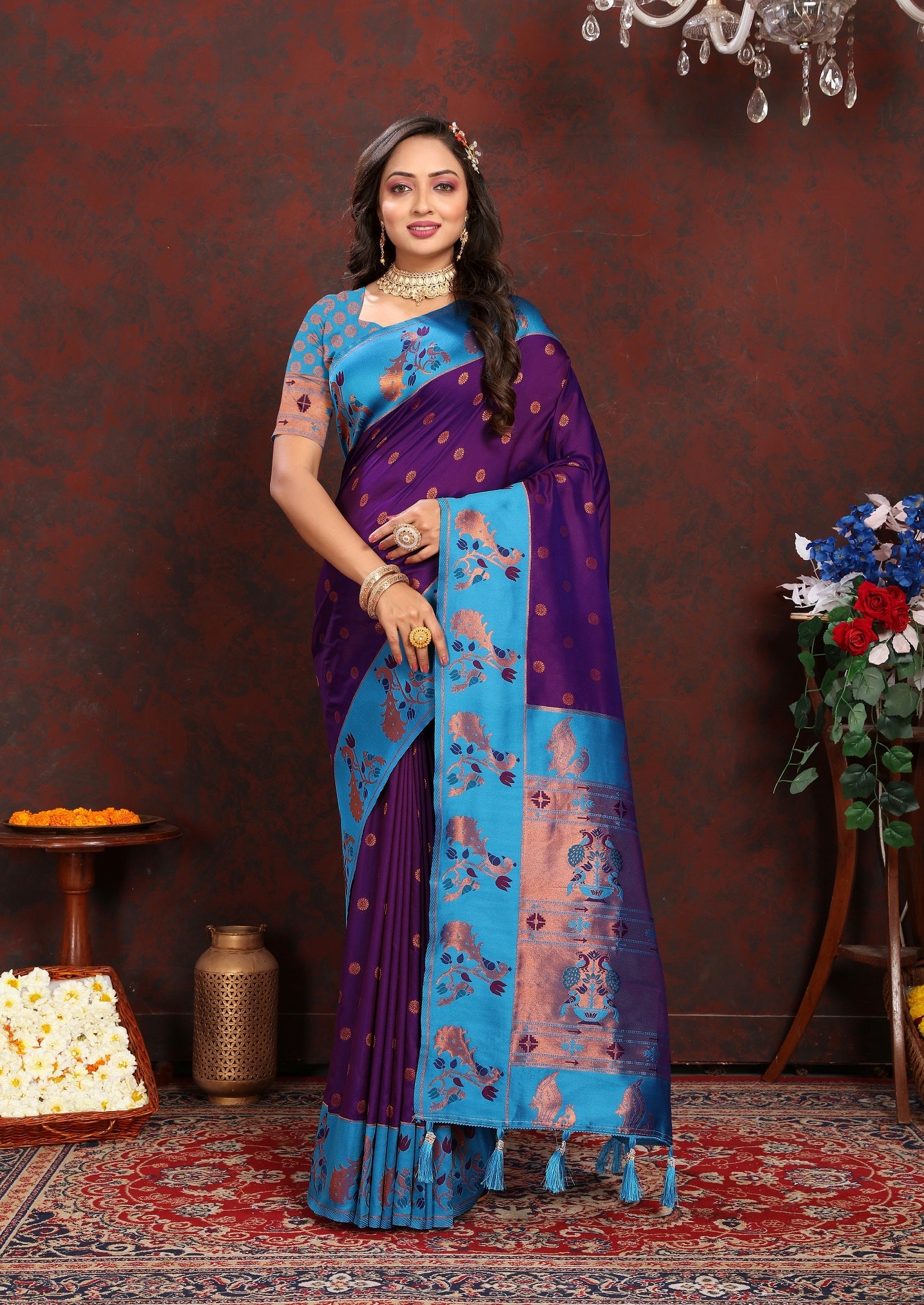 Vedant Vastram Violet Color Paithani Silk Saree - Violet