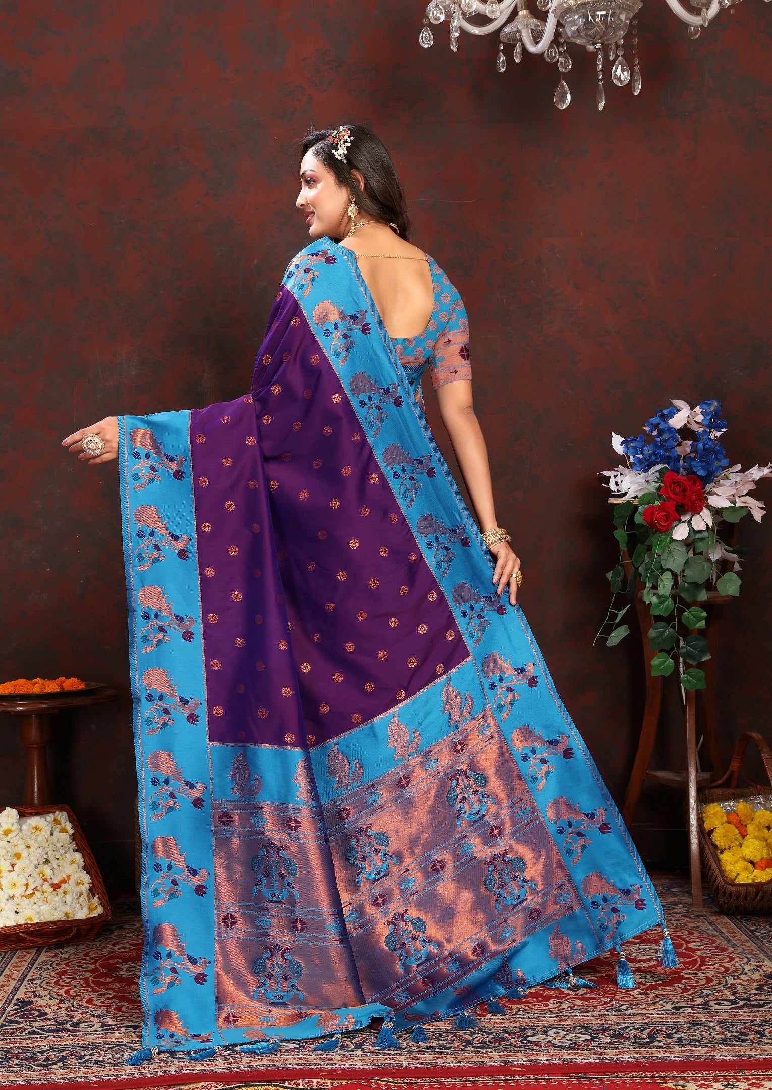 Vedant Vastram Violet Color Paithani Silk Saree - Violet