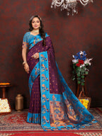 Vedant Vastram Wine Color Paithani Silk Saree - Wine