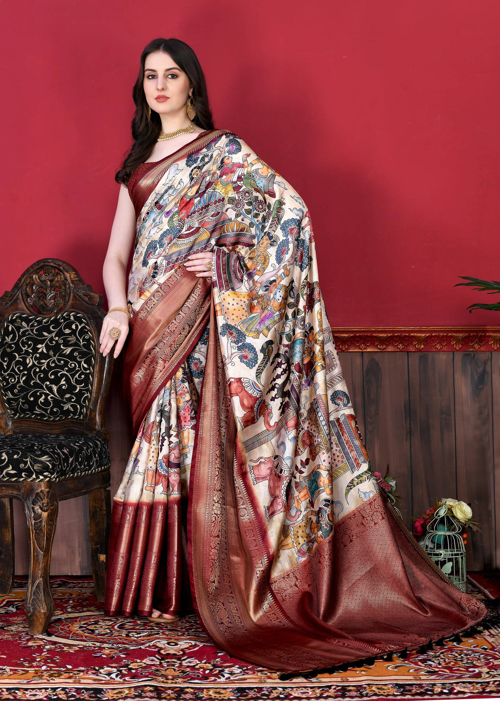 Vedant Vastram Maroon Color Kanjeevaram Silk Saree - Maroon