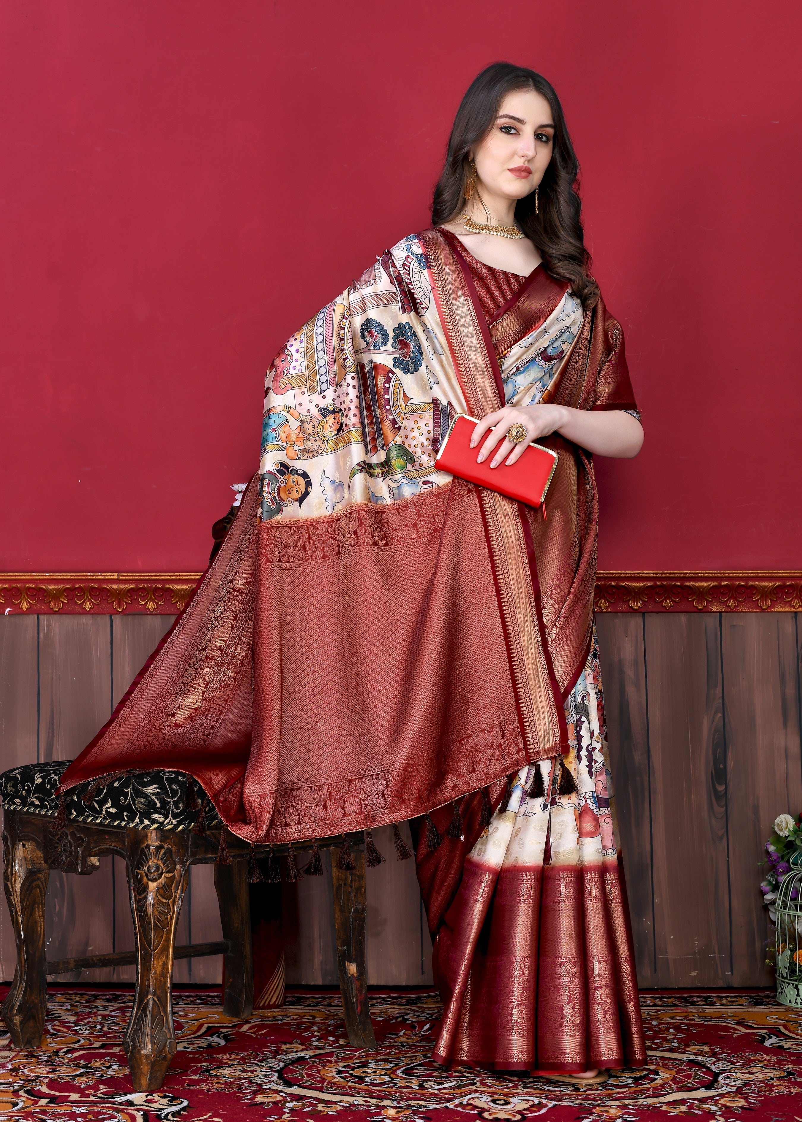 Vedant Vastram Maroon Color Kanjeevaram Silk Saree - Maroon