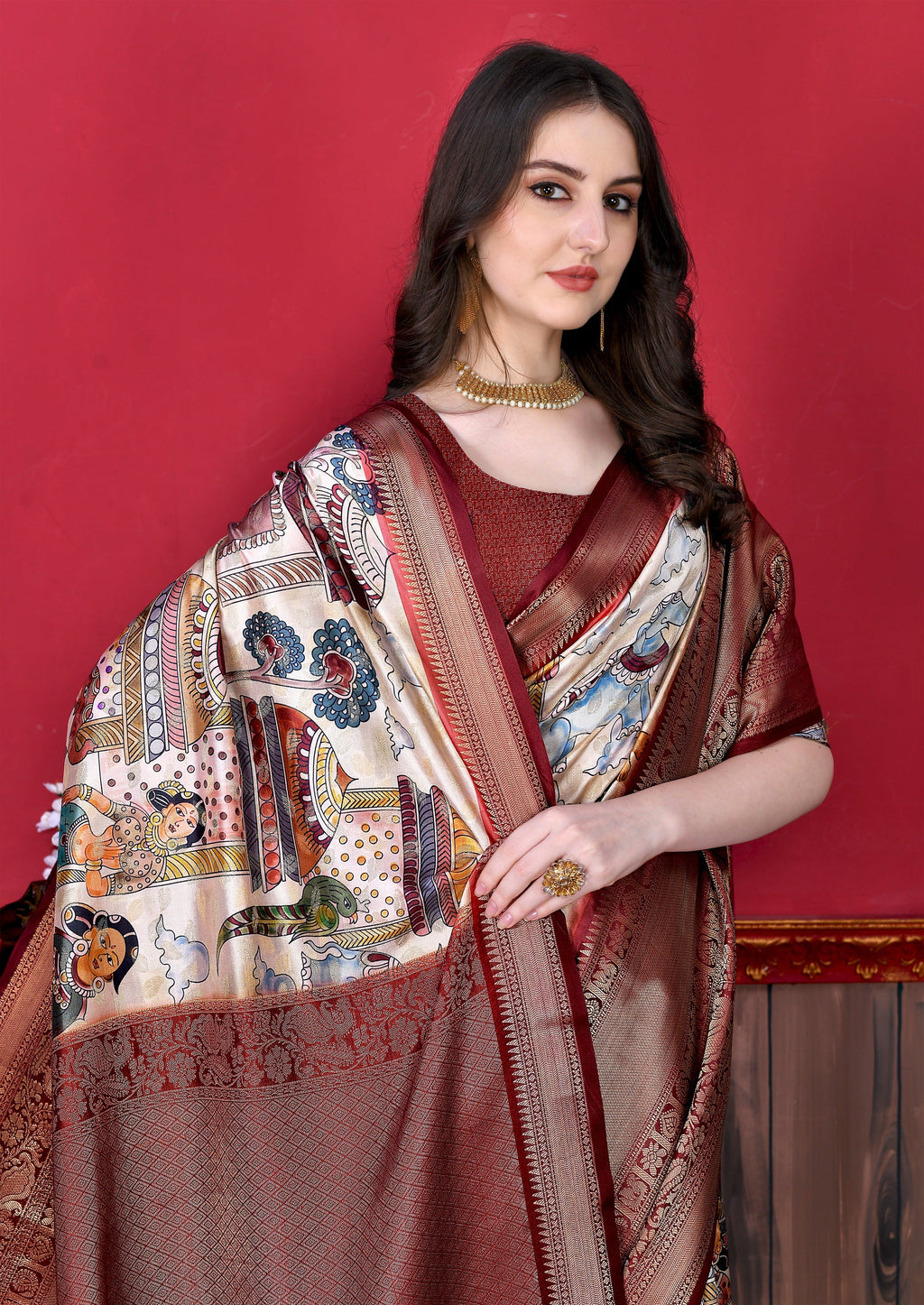 Vedant Vastram Maroon Color Kanjeevaram Silk Saree - Maroon