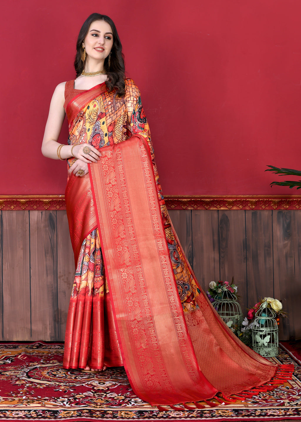 Vedant Vastram Red Color Kanjeevaram Silk Saree - Red
