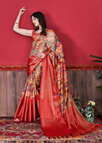 Vedant Vastram Red Color Kanjeevaram Silk Saree - Red