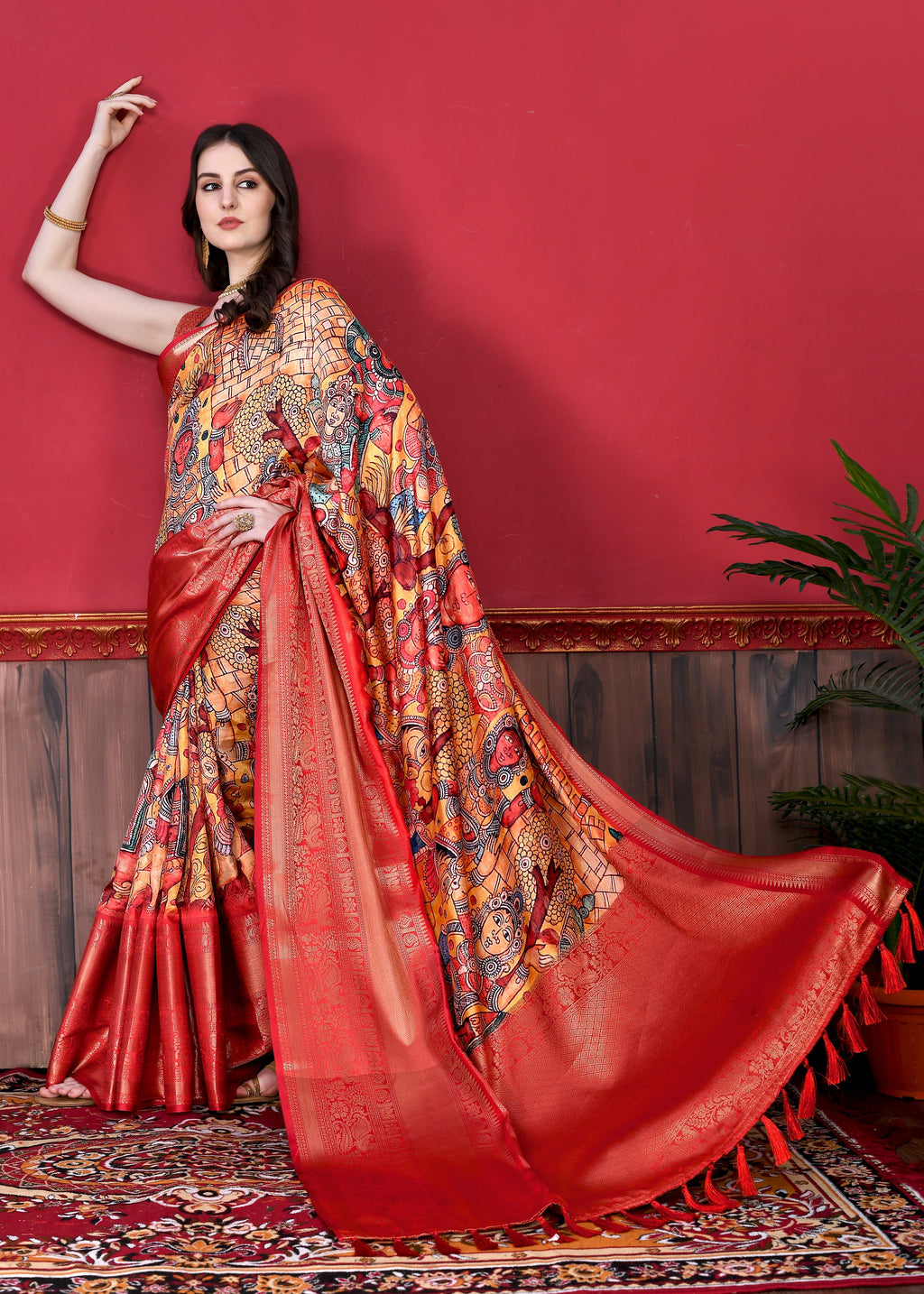 Vedant Vastram Red Color Kanjeevaram Silk Saree - Red
