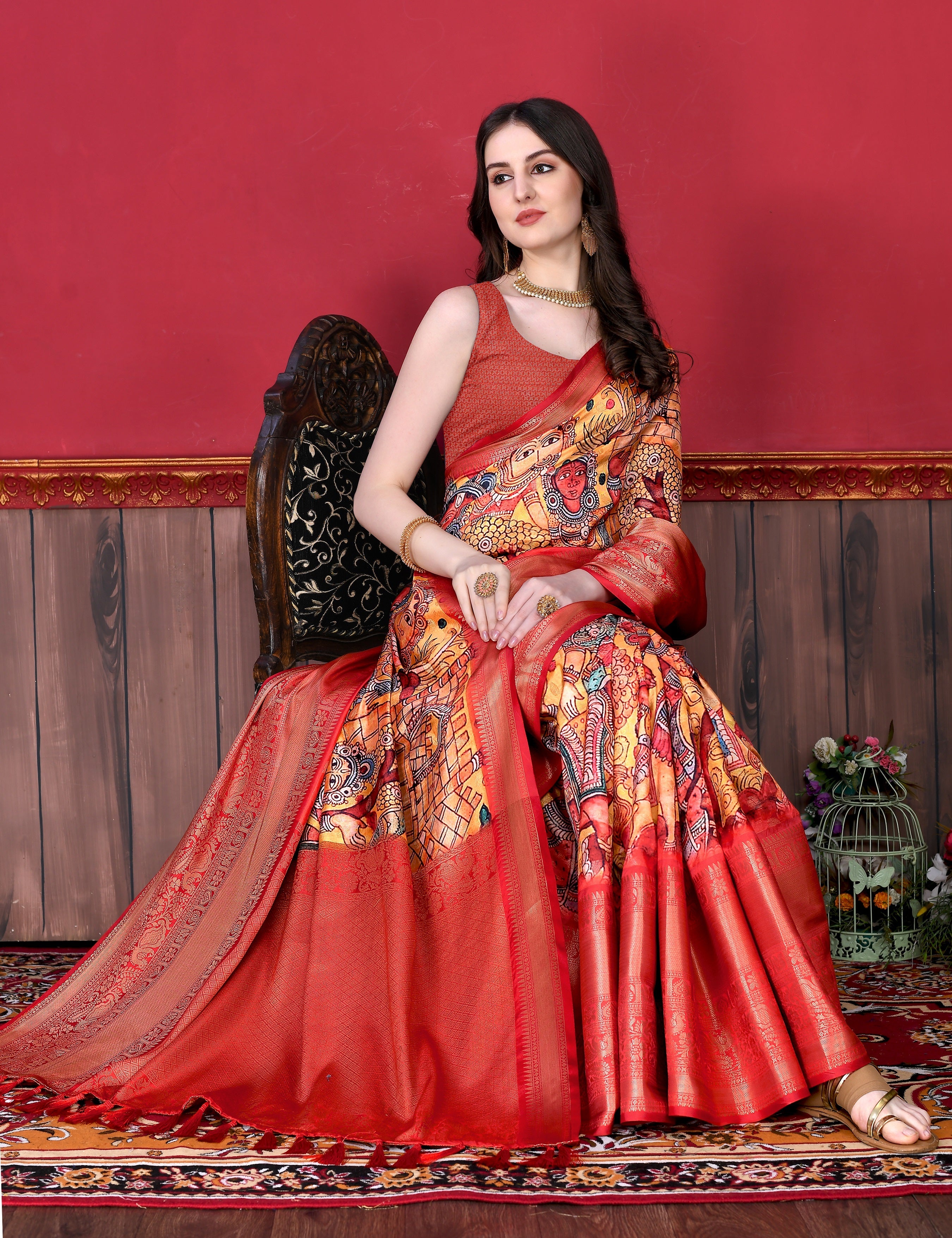 Vedant Vastram Red Color Kanjeevaram Silk Saree - Red
