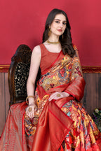 Vedant Vastram Red Color Kanjeevaram Silk Saree - Red
