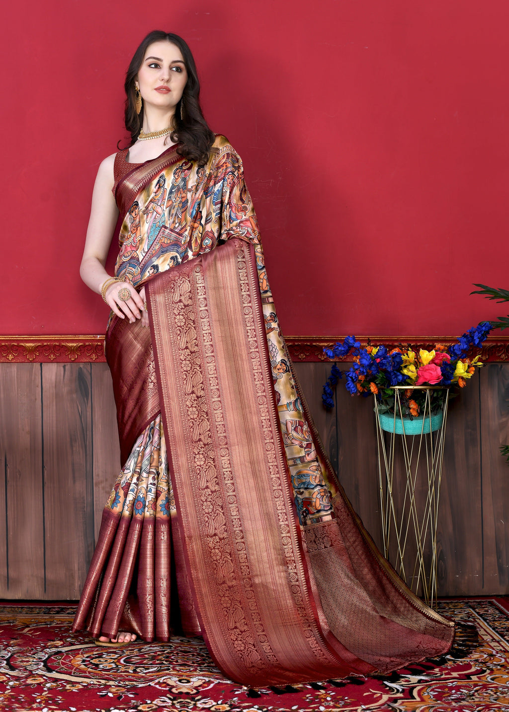 Vedant Vastram Wine Color Kanjeevaram Silk Saree - Wine