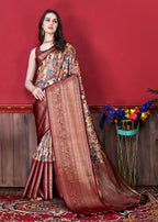 Vedant Vastram Wine Color Kanjeevaram Silk Saree - Wine