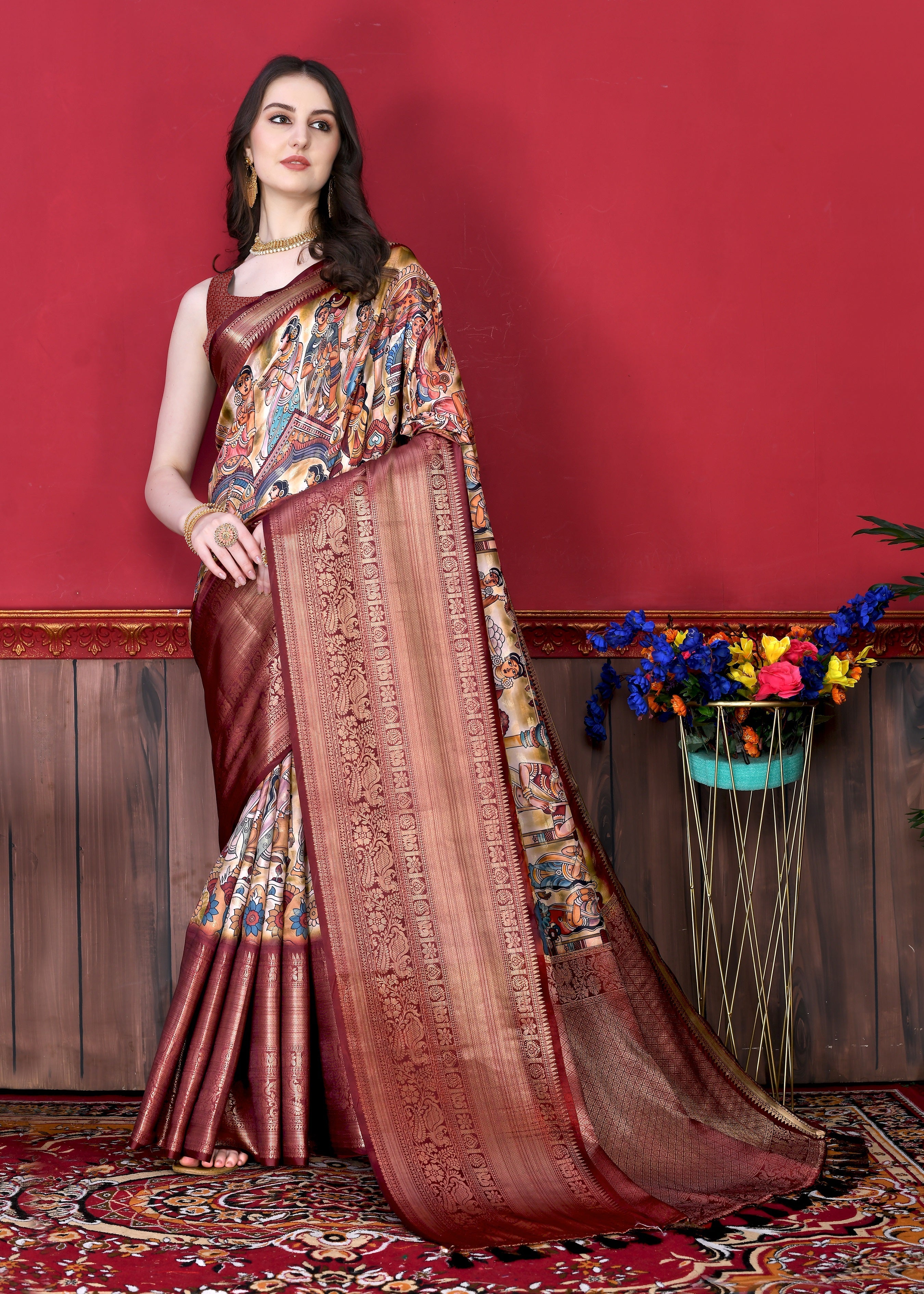 Vedant Vastram Wine Color Kanjeevaram Silk Saree - Wine
