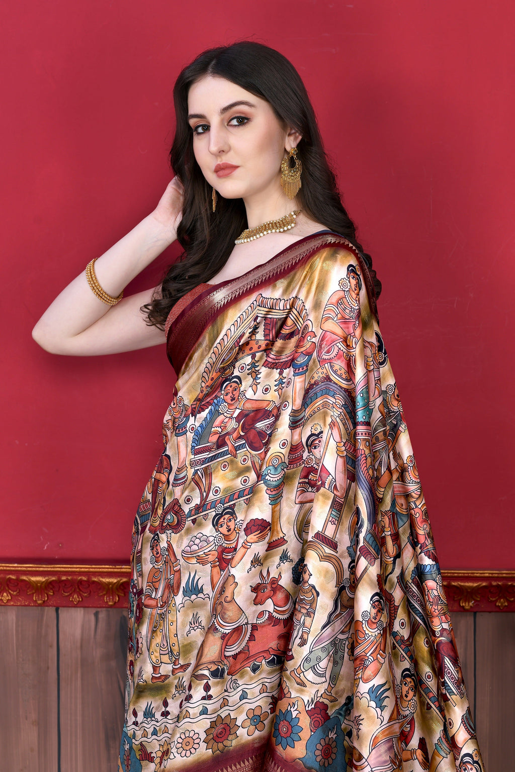 Vedant Vastram Wine Color Kanjeevaram Silk Saree - Wine