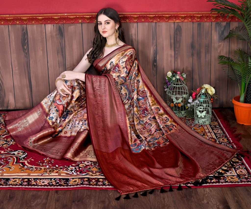 Vedant Vastram Wine Color Kanjeevaram Silk Saree - Wine