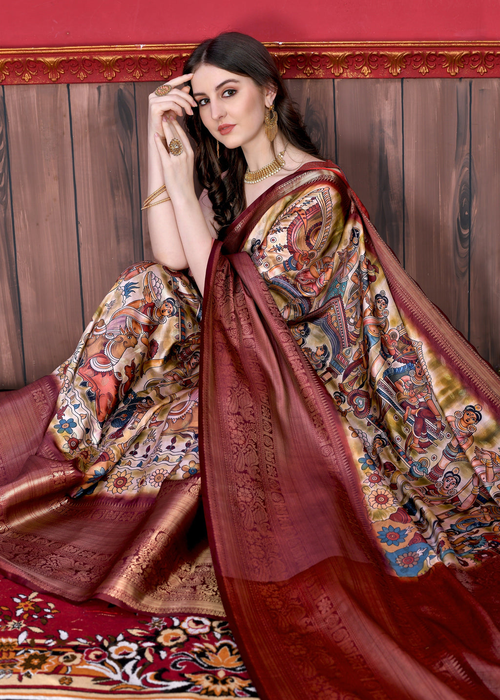 Vedant Vastram Wine Color Kanjeevaram Silk Saree - Wine