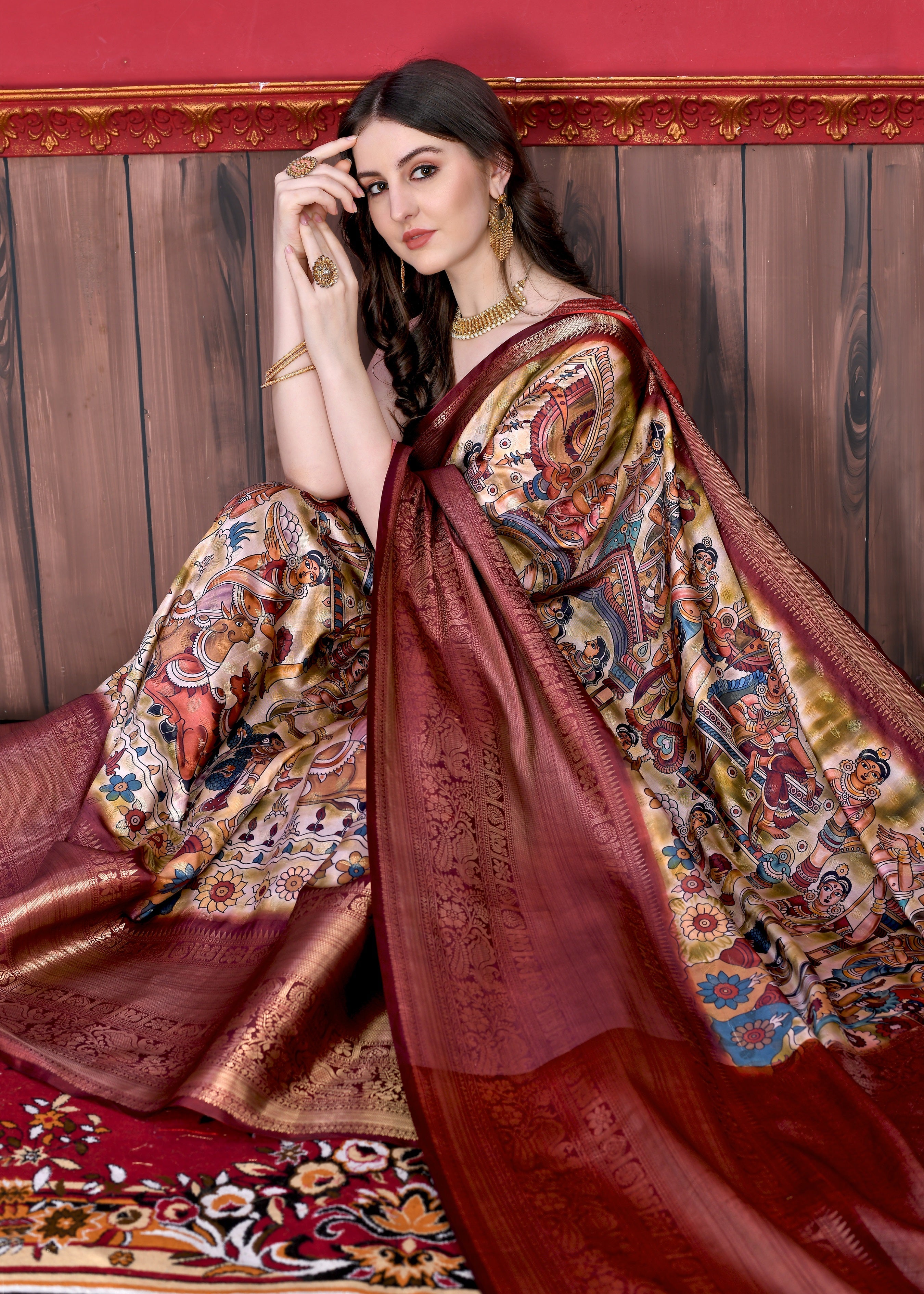 Vedant Vastram Wine Color Kanjeevaram Silk Saree - Wine